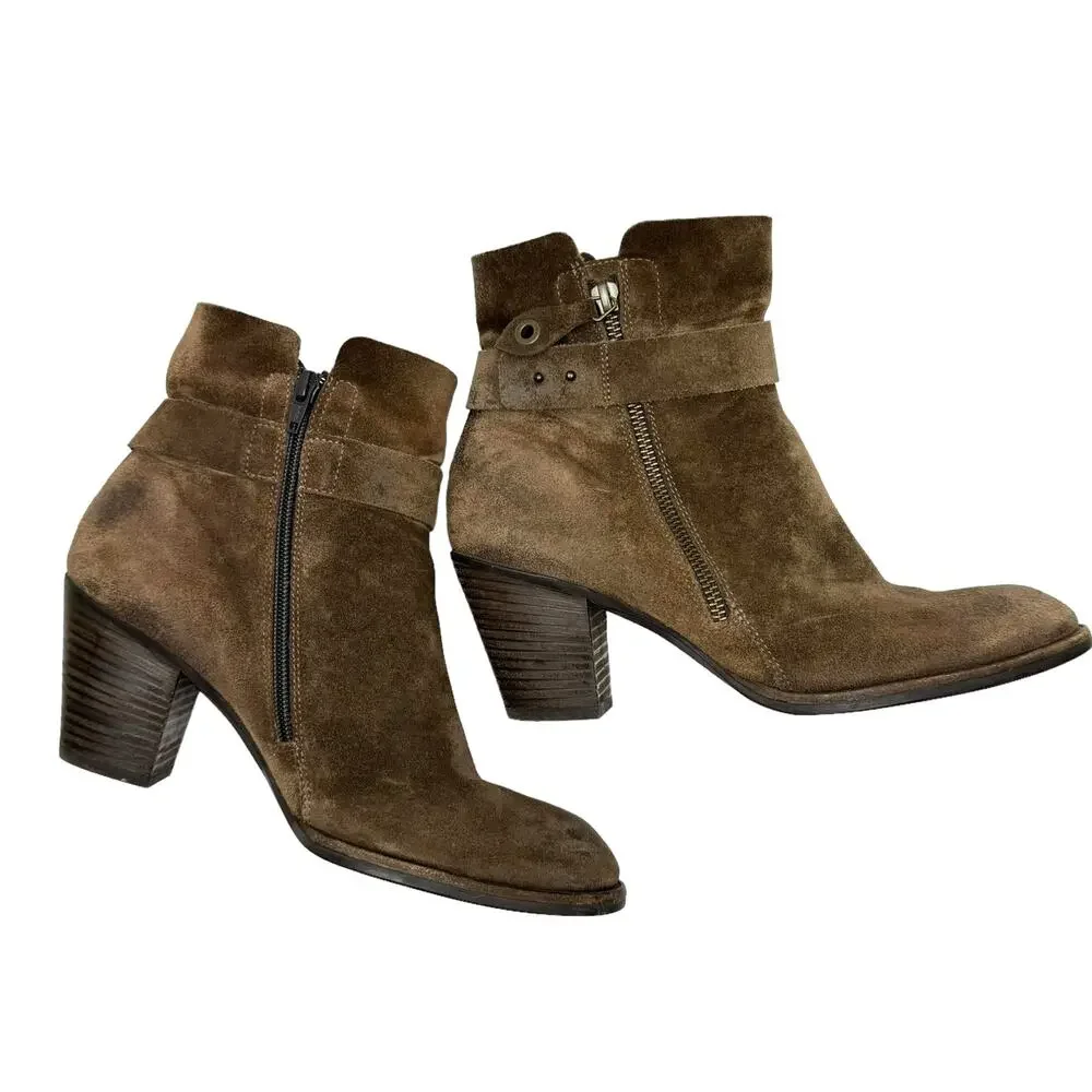 Paul Green Sheridan Chocolate Brown Nubuck Suede Leather Double Zip Booties